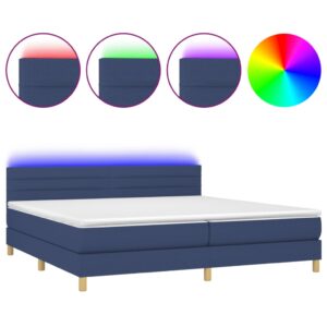 Κρεβάτι Boxspring με Στρώμα & LED Μπλε 200x200 εκ. Υφασμάτινο