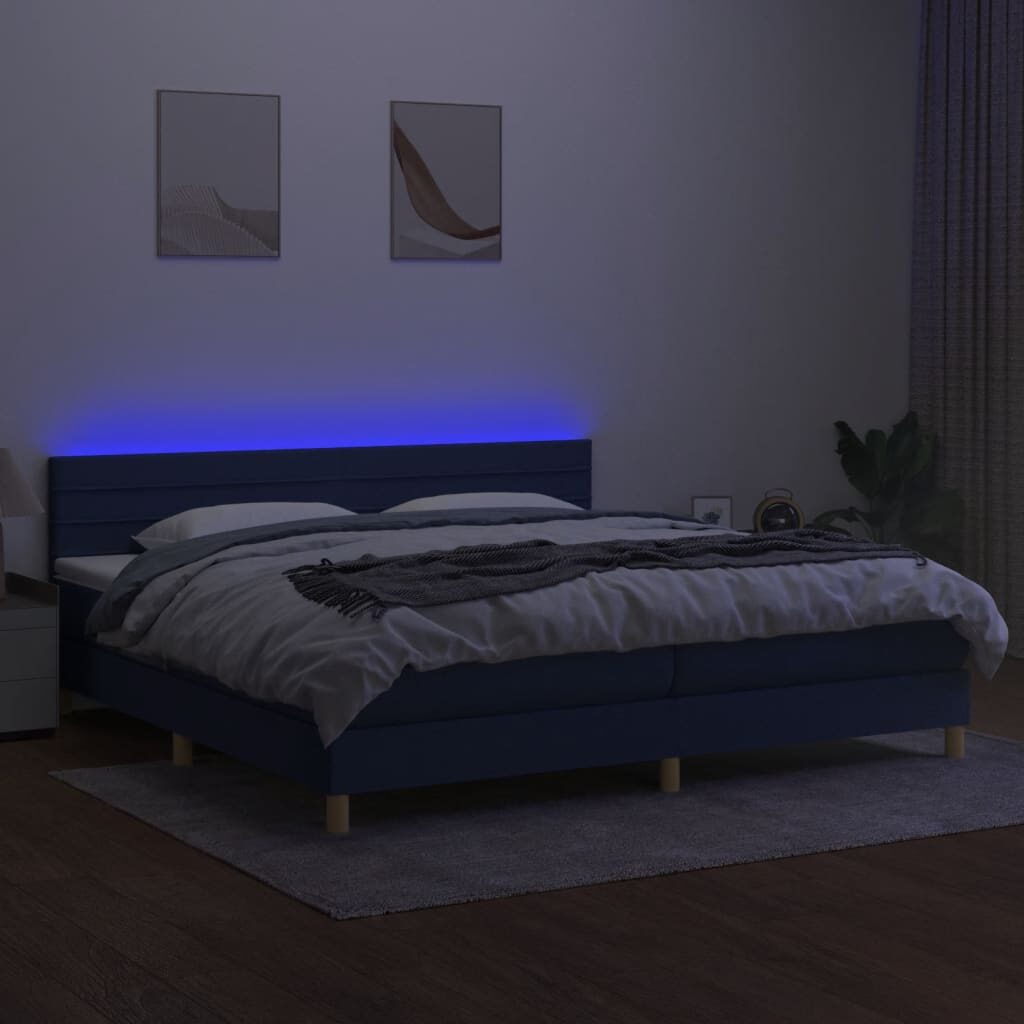 Κρεβάτι Boxspring με Στρώμα & LED Μπλε 200x200 εκ. Υφασμάτινο