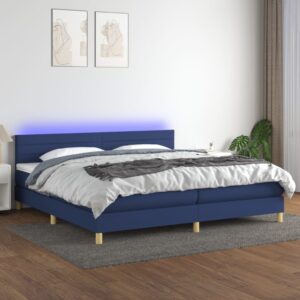 Κρεβάτι Boxspring με Στρώμα & LED Μπλε 200x200 εκ. Υφασμάτινο