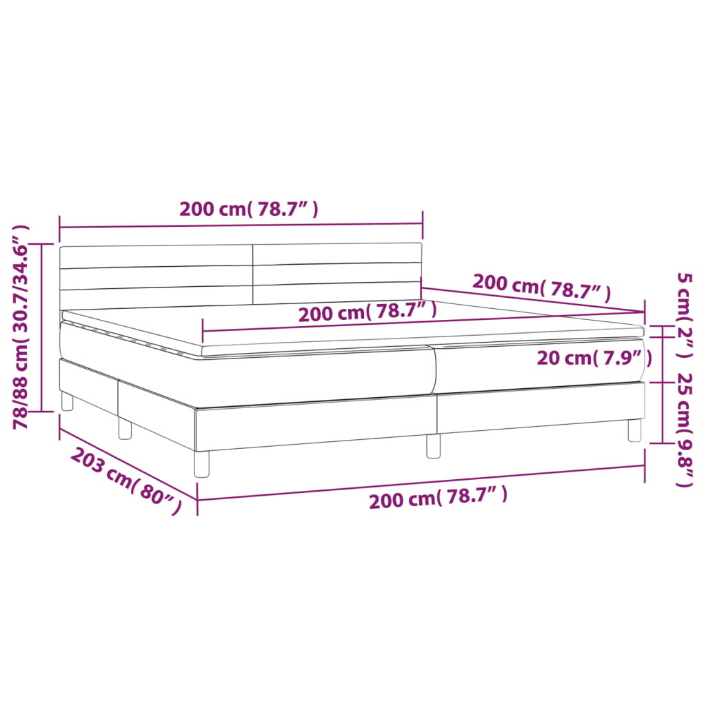 Κρεβάτι Boxspring με Στρώμα & LED Μπλε 200x200 εκ. Υφασμάτινο