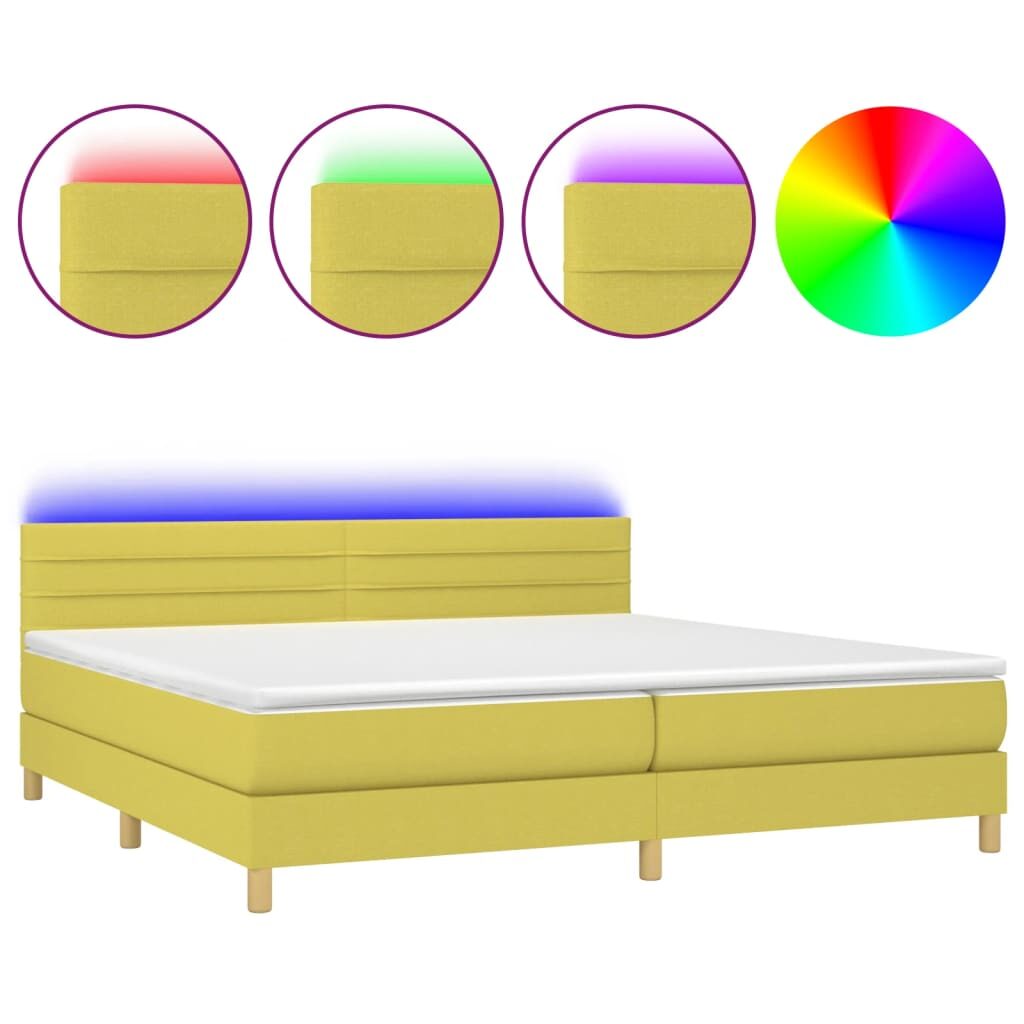 Κρεβάτι Boxspring με Στρώμα & LED Πράσινο 200x200 εκ Υφασμάτινο