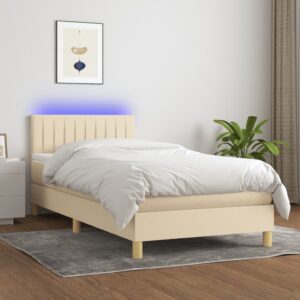 Κρεβάτι Boxspring με Στρώμα & LED Κρεμ 80x200 εκ. Υφασμάτινο