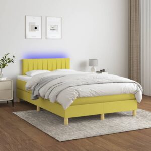 Κρεβάτι Boxspring με Στρώμα & LED Πράσινο 120x200 εκ Υφασμάτινο