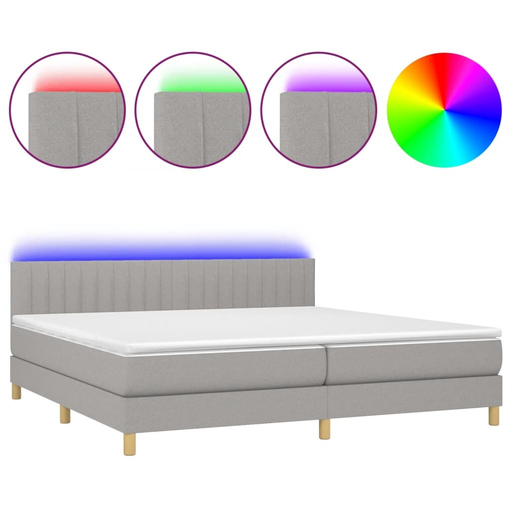 Κρεβάτι Boxspring με Στρώμα & LED Αν.Γκρι 200x200εκ. Υφασμάτινο