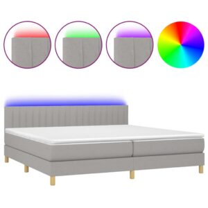 Κρεβάτι Boxspring με Στρώμα & LED Αν.Γκρι 200x200εκ. Υφασμάτινο