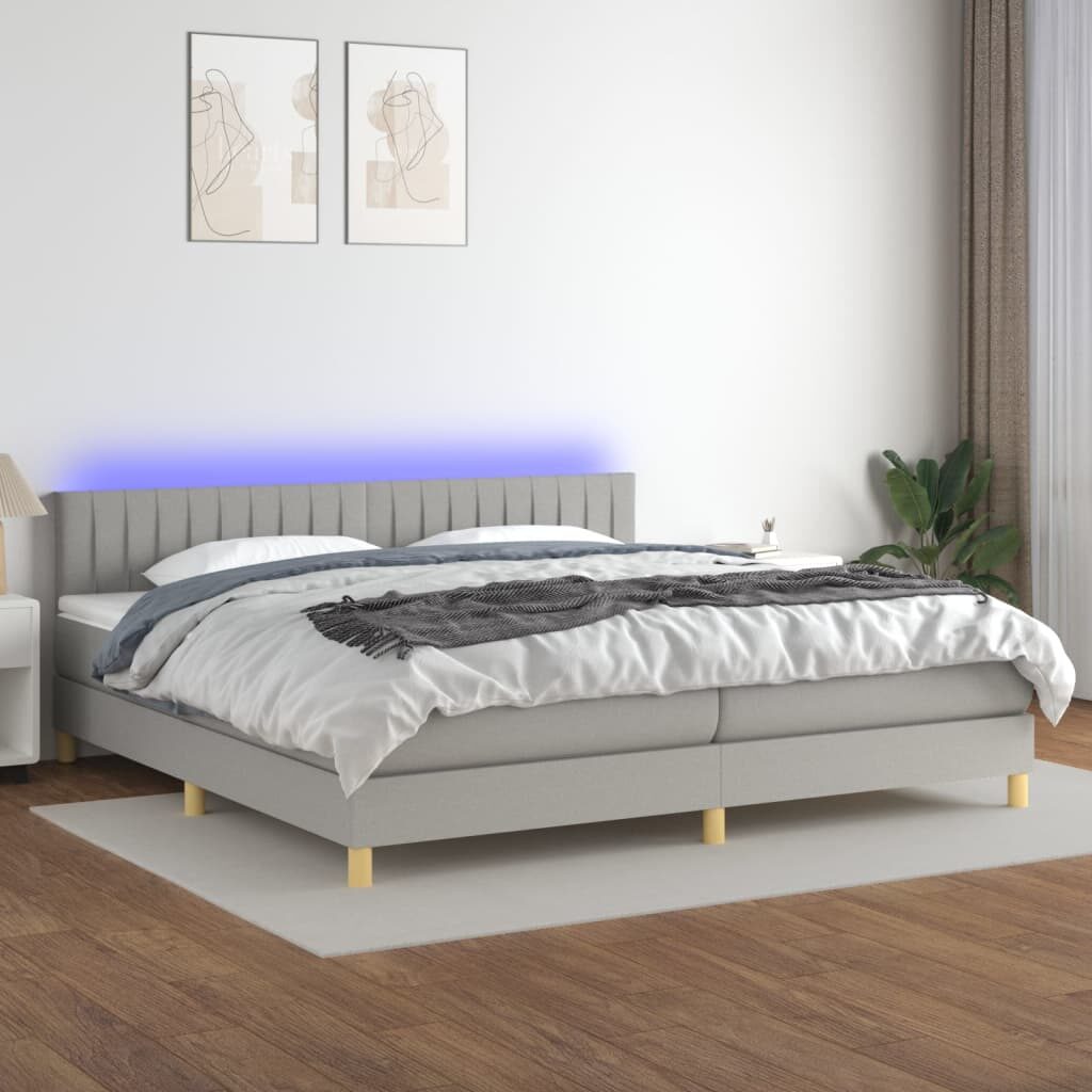 Κρεβάτι Boxspring με Στρώμα & LED Αν.Γκρι 200x200εκ. Υφασμάτινο