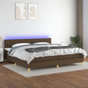 Κρεβάτι Boxspring με Στρώμα & LED Σκ.Καφέ 200x200 εκ Υφασμάτινο