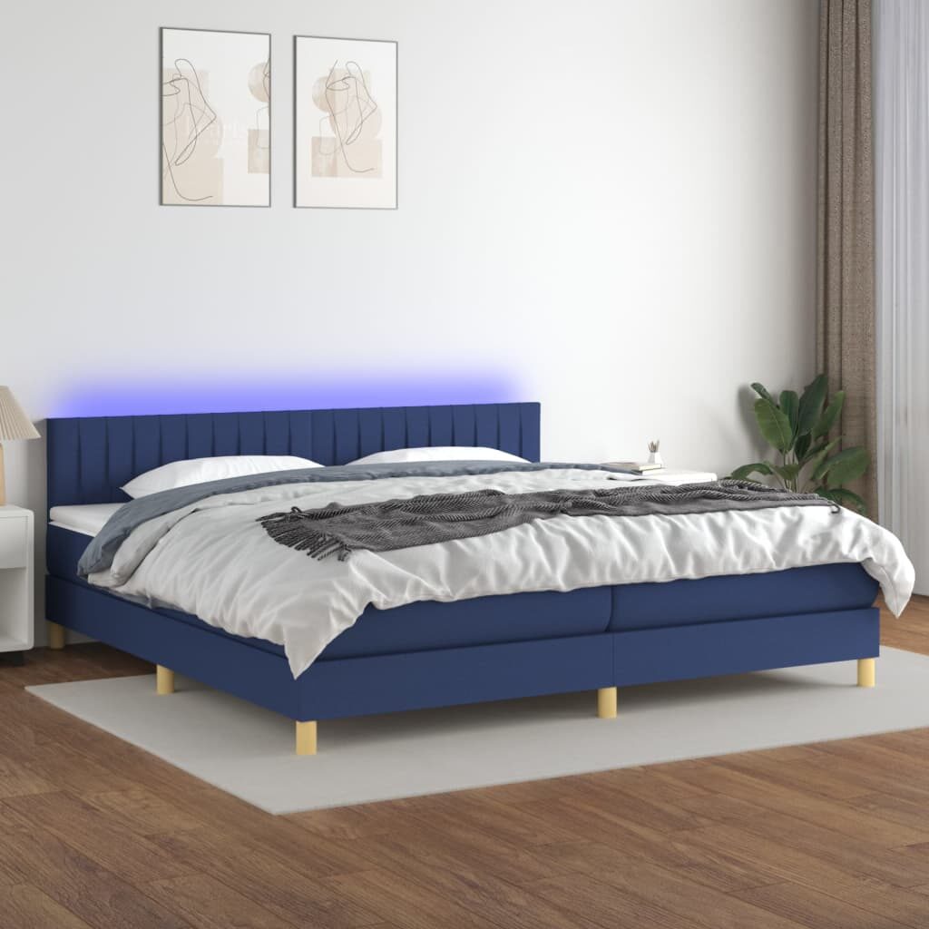 Κρεβάτι Boxspring με Στρώμα & LED Μπλε 200x200 εκ. Υφασμάτινο