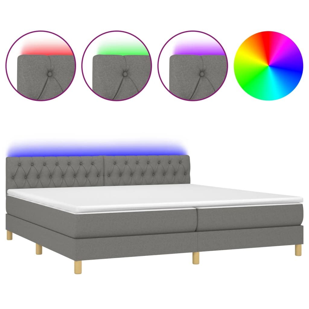 Κρεβάτι Boxspring με Στρώμα & LED Σκ.Γκρι 200x200εκ. Υφασμάτινο