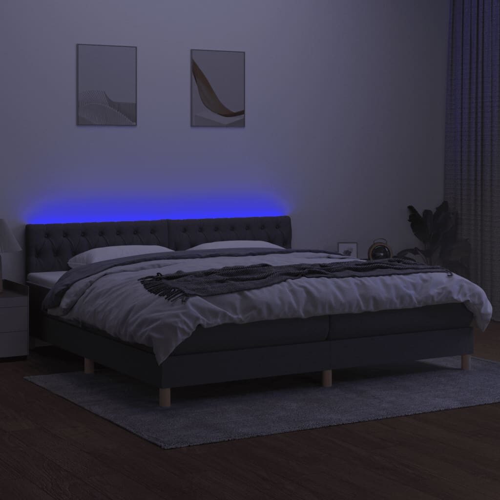 Κρεβάτι Boxspring με Στρώμα & LED Σκ.Γκρι 200x200εκ. Υφασμάτινο