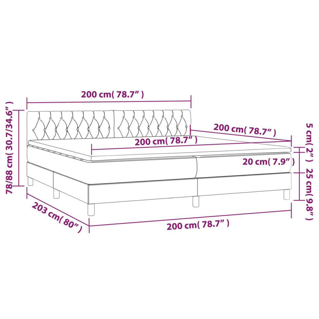 Κρεβάτι Boxspring με Στρώμα & LED Σκ.Γκρι 200x200εκ. Υφασμάτινο