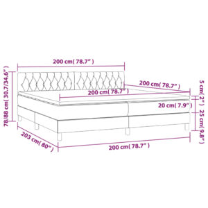 Κρεβάτι Boxspring με Στρώμα & LED Σκ.Γκρι 200x200εκ. Υφασμάτινο