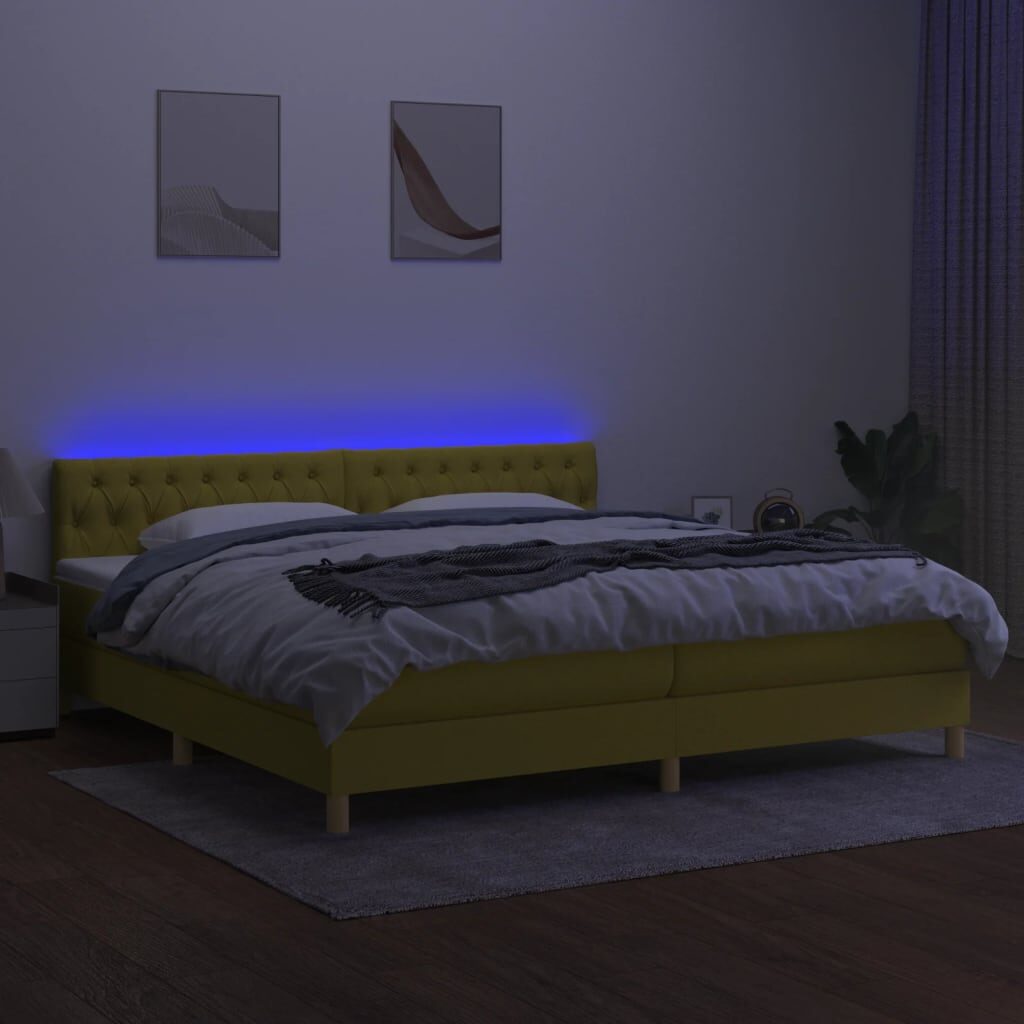 Κρεβάτι Boxspring με Στρώμα & LED Πράσινο 200x200 εκ Υφασμάτινο