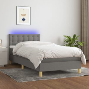 Κρεβάτι Boxspring με Στρώμα & LED Σκ.Γκρι 80x200 εκ. Υφασμάτινο