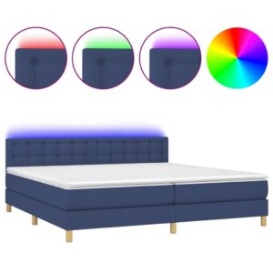 Κρεβάτι Boxspring με Στρώμα & LED Μπλε 200x200 εκ. Υφασμάτινο