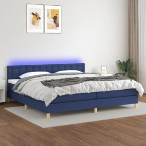 Κρεβάτι Boxspring με Στρώμα & LED Μπλε 200x200 εκ. Υφασμάτινο