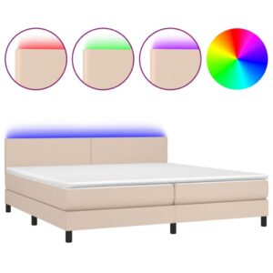 Κρεβάτι Boxspring Στρώμα&LED Καπουτσίνο 200x200 εκ. Συνθ. Δέρμα