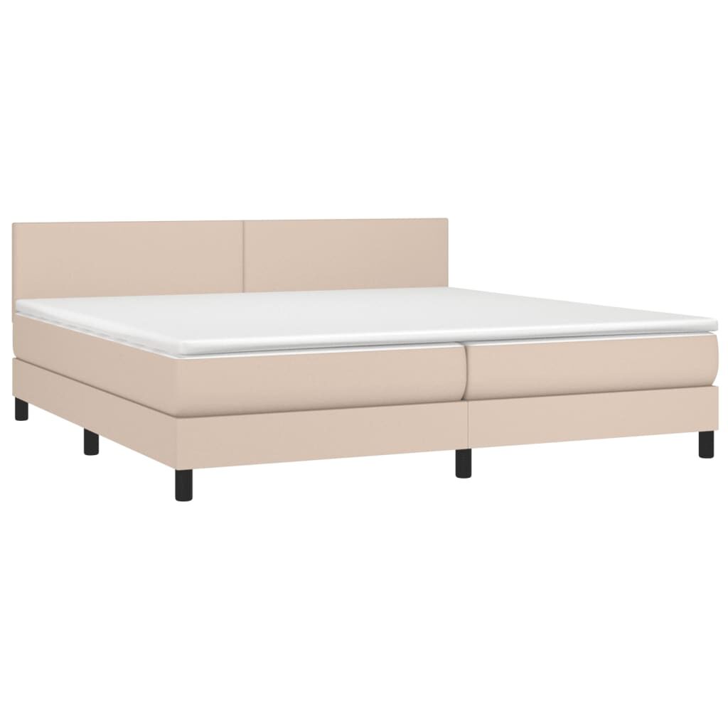 Κρεβάτι Boxspring Στρώμα&LED Καπουτσίνο 200x200 εκ. Συνθ. Δέρμα