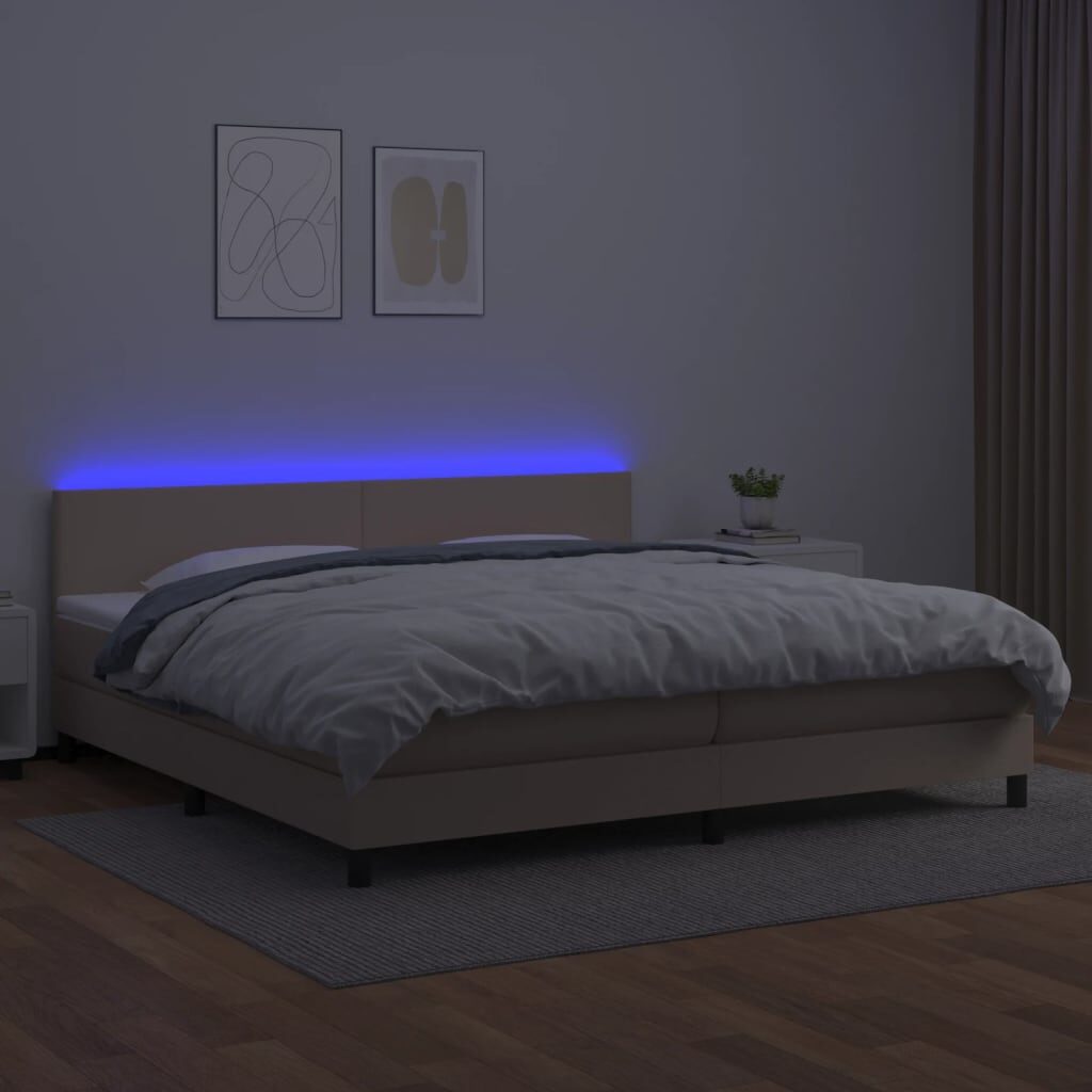 Κρεβάτι Boxspring Στρώμα&LED Καπουτσίνο 200x200 εκ. Συνθ. Δέρμα