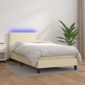 Κρεβάτι Boxspring με Στρώμα & LED Κρεμ 80x200 εκ. Συνθ. Δέρμα