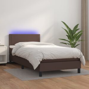 Κρεβάτι Boxspring με Στρώμα & LED Καφέ 80x200 εκ. Συνθ. Δέρμα