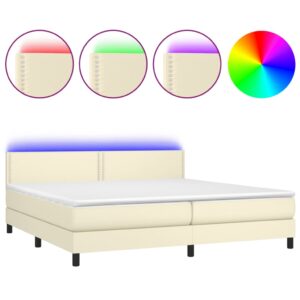 Κρεβάτι Boxspring με Στρώμα & LED Κρεμ 200x200 εκ. Συνθ. Δέρμα