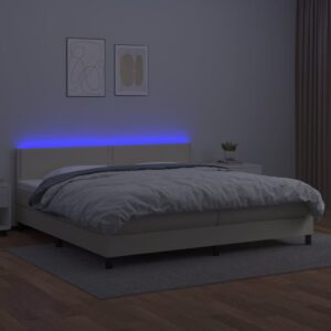 Κρεβάτι Boxspring με Στρώμα & LED Κρεμ 200x200 εκ. Συνθ. Δέρμα