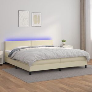 Κρεβάτι Boxspring με Στρώμα & LED Κρεμ 200x200 εκ. Συνθ. Δέρμα