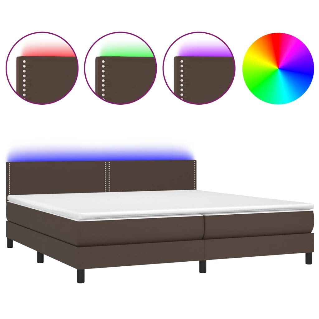 Κρεβάτι Boxspring με Στρώμα & LED Καφέ 200x200 εκ. Συνθ. Δέρμα