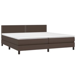 Κρεβάτι Boxspring με Στρώμα & LED Καφέ 200x200 εκ. Συνθ. Δέρμα