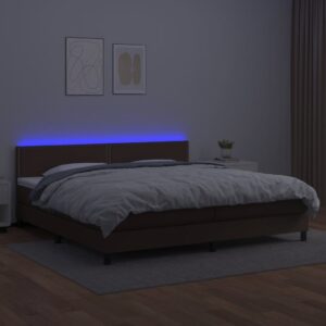 Κρεβάτι Boxspring με Στρώμα & LED Καφέ 200x200 εκ. Συνθ. Δέρμα