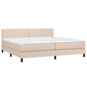 Κρεβάτι Boxspring Στρώμα&LED Καπουτσίνο 200x200 εκ. Συνθ. Δέρμα