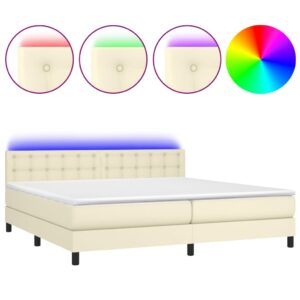 Κρεβάτι Boxspring με Στρώμα & LED Κρεμ 200x200 εκ. Συνθ. Δέρμα