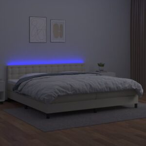 Κρεβάτι Boxspring με Στρώμα & LED Κρεμ 200x200 εκ. Συνθ. Δέρμα