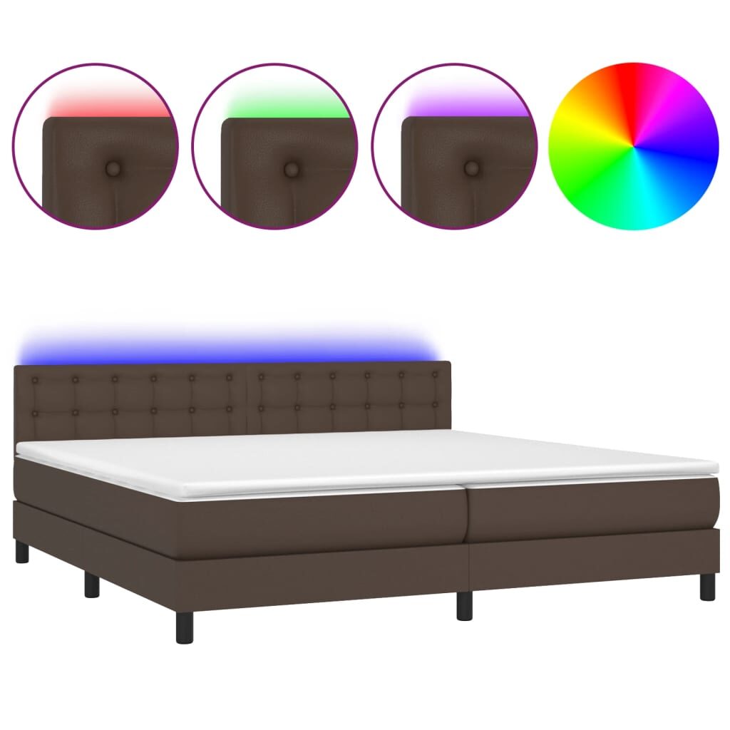 Κρεβάτι Boxspring με Στρώμα & LED Καφέ 200x200 εκ. Συνθ. Δέρμα