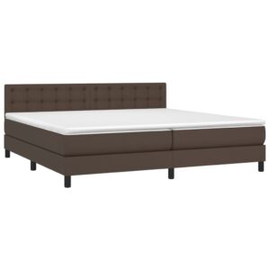 Κρεβάτι Boxspring με Στρώμα & LED Καφέ 200x200 εκ. Συνθ. Δέρμα