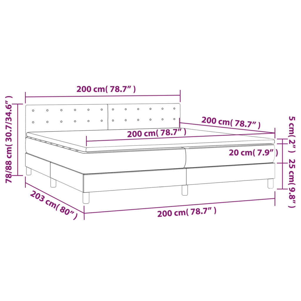 Κρεβάτι Boxspring με Στρώμα & LED Καφέ 200x200 εκ. Συνθ. Δέρμα