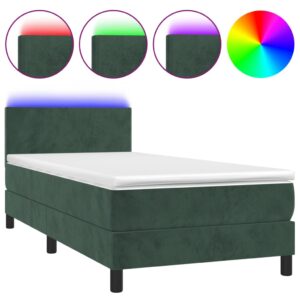 Κρεβάτι Boxspring με Στρώμα & LED Σκ. Πράσινο 80x200 εκ Βελούδο