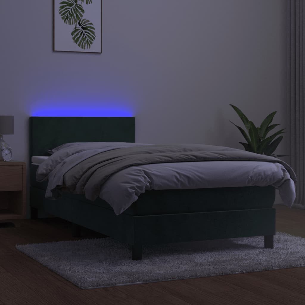 Κρεβάτι Boxspring με Στρώμα & LED Σκ. Πράσινο 80x200 εκ Βελούδο