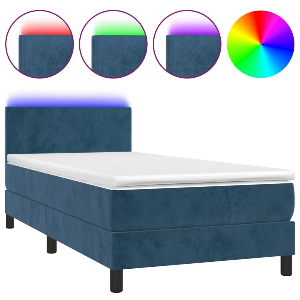 Κρεβάτι Boxspring με Στρώμα & LED Σκ. Μπλε 80x200 εκ. Βελούδινο