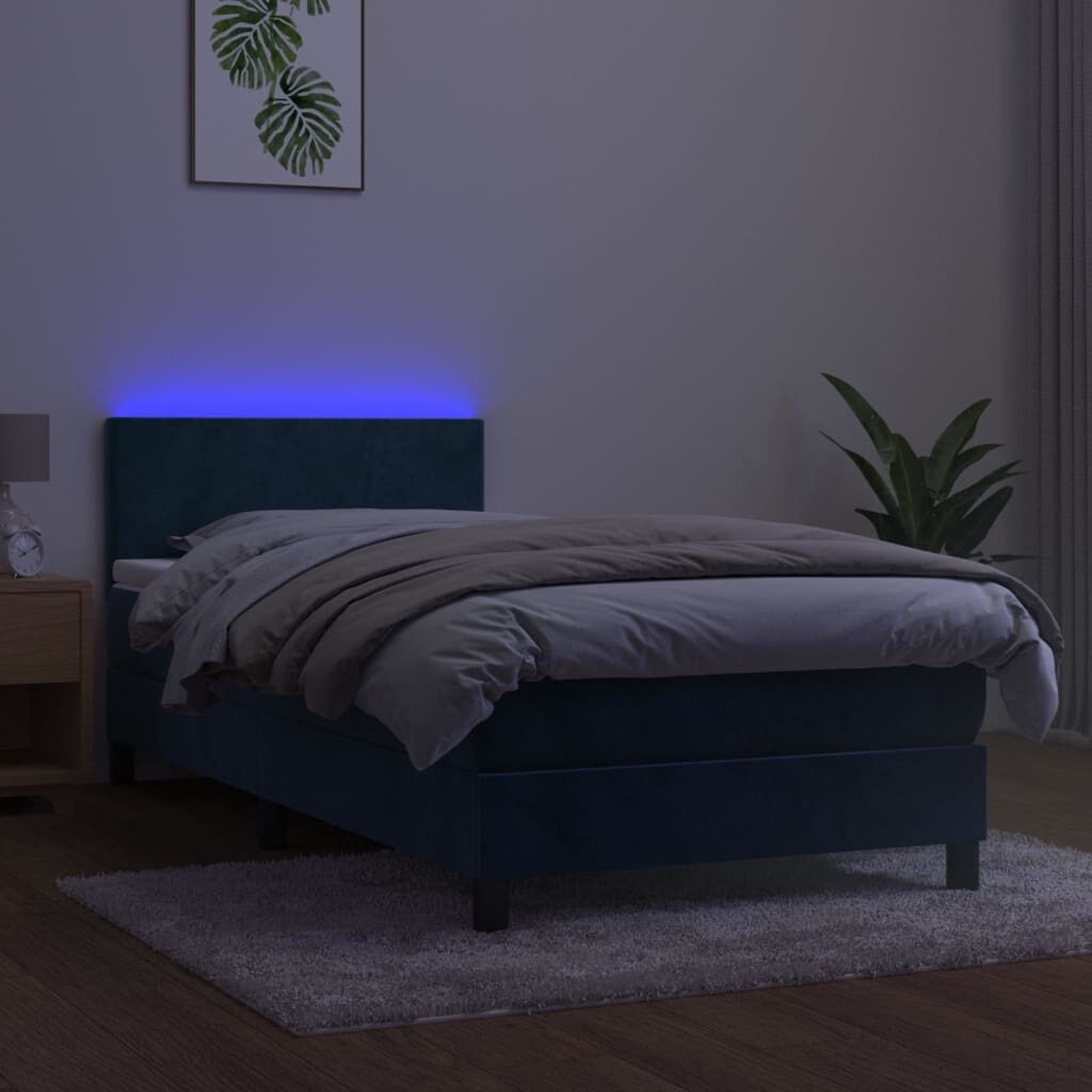 Κρεβάτι Boxspring με Στρώμα & LED Σκ. Μπλε 80x200 εκ. Βελούδινο