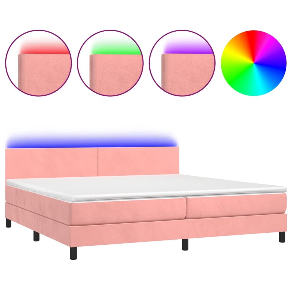 Κρεβάτι Boxspring με Στρώμα & LED Ροζ 200x200 εκ. Βελούδινο