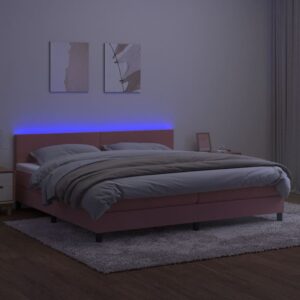 Κρεβάτι Boxspring με Στρώμα & LED Ροζ 200x200 εκ. Βελούδινο