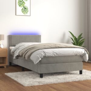 Κρεβάτι Boxspring με Στρώμα & LED Αν.Γκρι 80x200 εκ. Βελούδινο