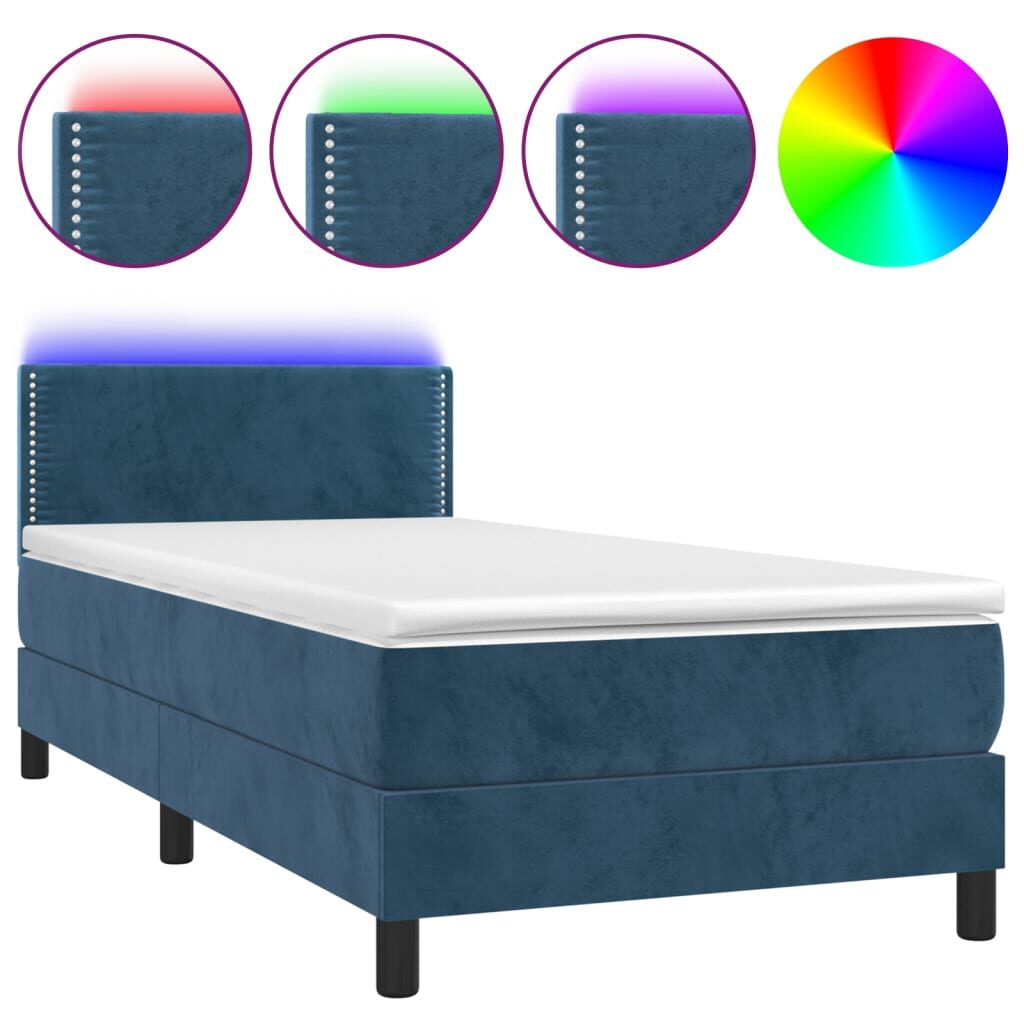 Κρεβάτι Boxspring με Στρώμα & LED Σκ. Μπλε 90x200 εκ. Βελούδινο