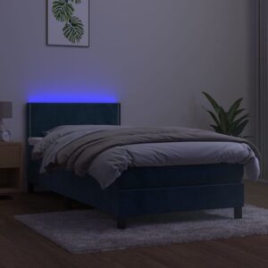 Κρεβάτι Boxspring με Στρώμα & LED Σκ. Μπλε 90x200 εκ. Βελούδινο