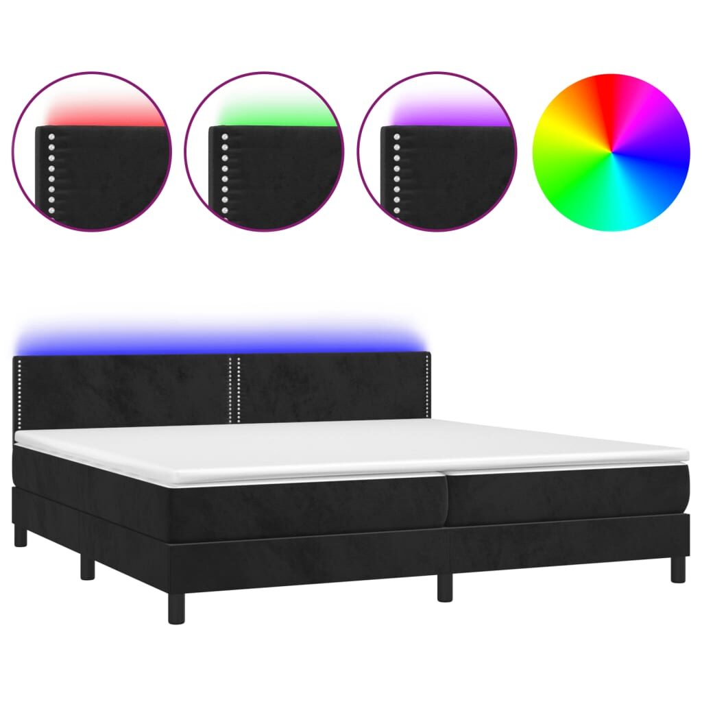 Κρεβάτι Boxspring με Στρώμα & LED Μαύρο 200x200 εκ. Βελούδινο