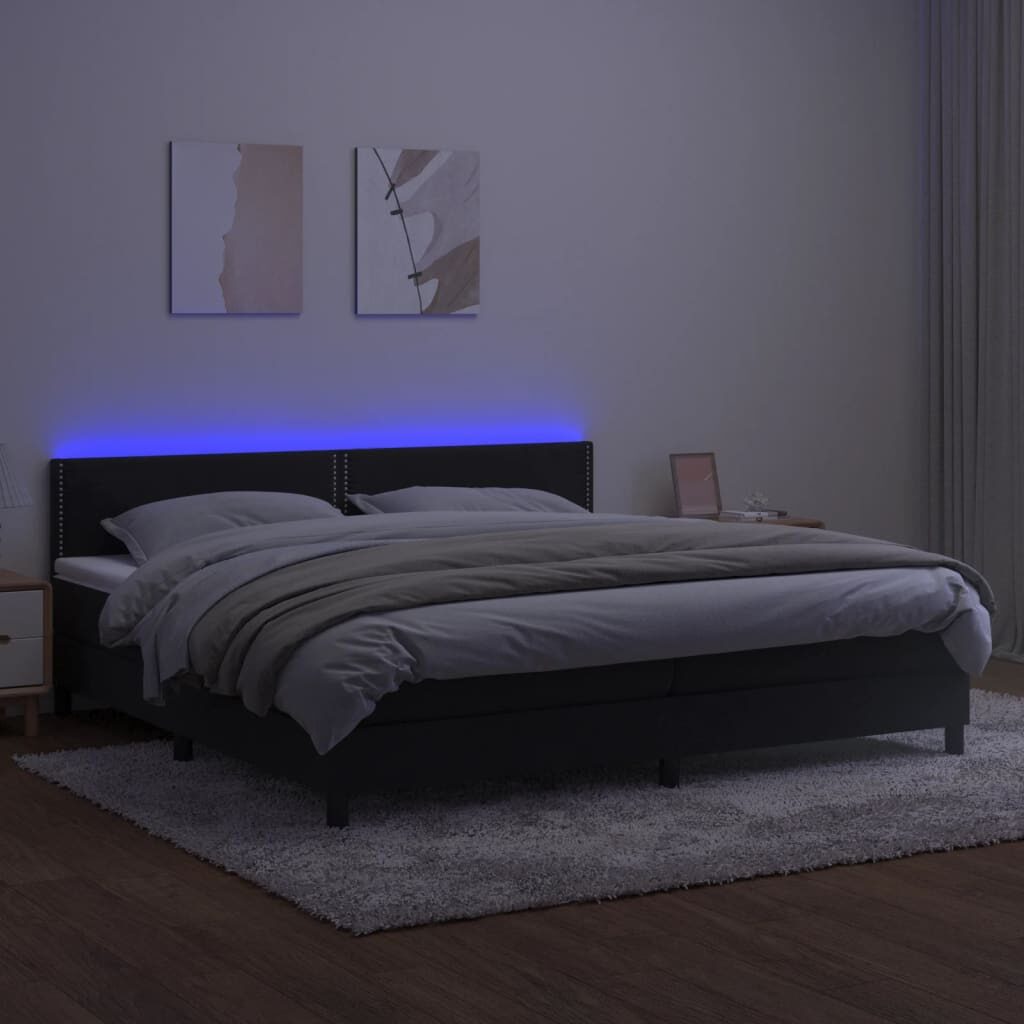 Κρεβάτι Boxspring με Στρώμα & LED Μαύρο 200x200 εκ. Βελούδινο