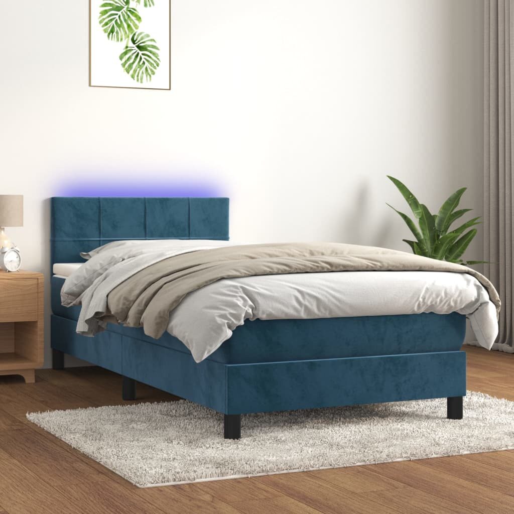 Κρεβάτι Boxspring με Στρώμα & LED Σκ. Μπλε 80x200 εκ. Βελούδινο