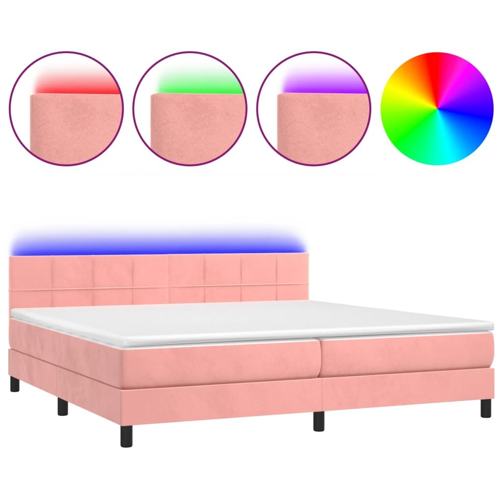 Κρεβάτι Boxspring με Στρώμα & LED Ροζ 200x200 εκ. Βελούδινο